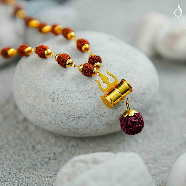 Gold Plated Himalayan Rudraksha Trishool Necklace