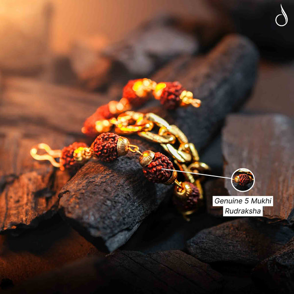 Gold Plated Black Links Himalyan Rudraksha Bracelet For Men
