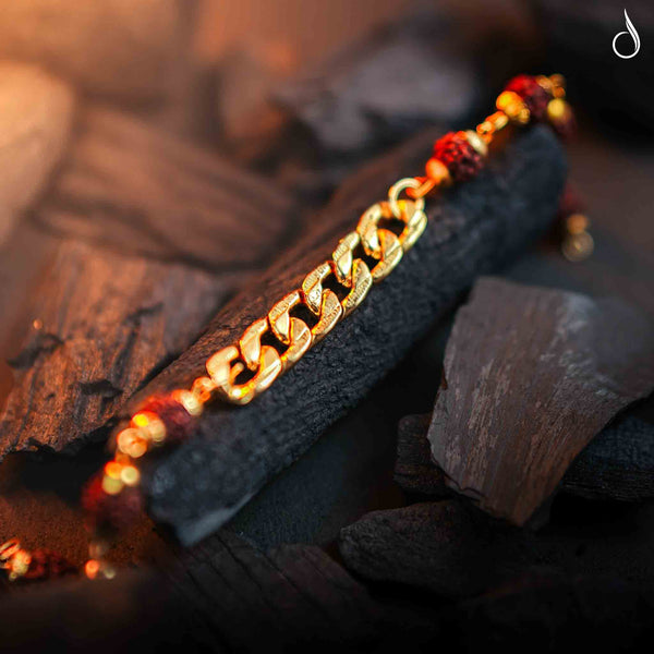 Gold Plated Black Links Himalyan Rudraksha Bracelet For Men