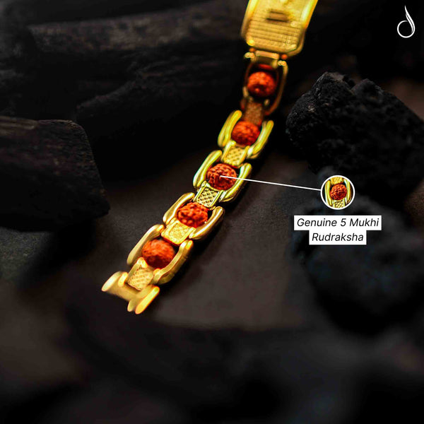 Gold Plated Ram Protection Himalyan Bracelet with Rudraksha Beads
