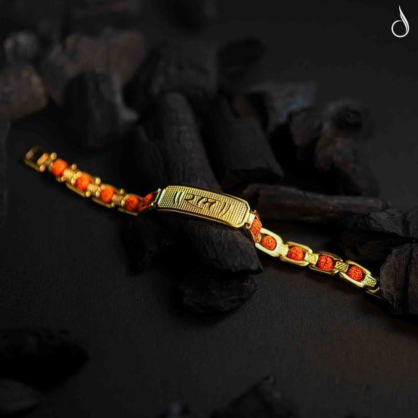 Gold Plated Ram Protection Himalyan Bracelet with Rudraksha Beads