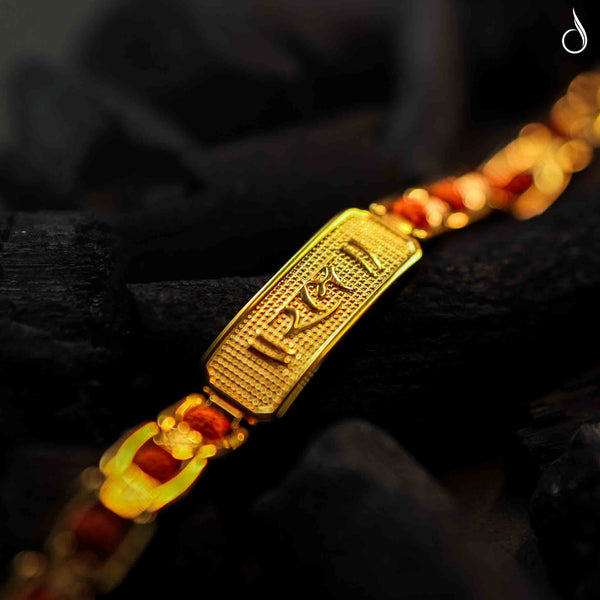 Gold Plated Ram Protection Himalyan Bracelet with Rudraksha Beads