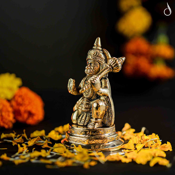 Brass Hanuman Idol Giving Blessings in Abhaya Mudra