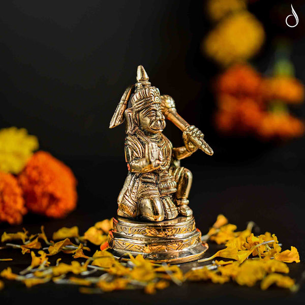 Brass Hanuman Idol Giving Blessings in Abhaya Mudra