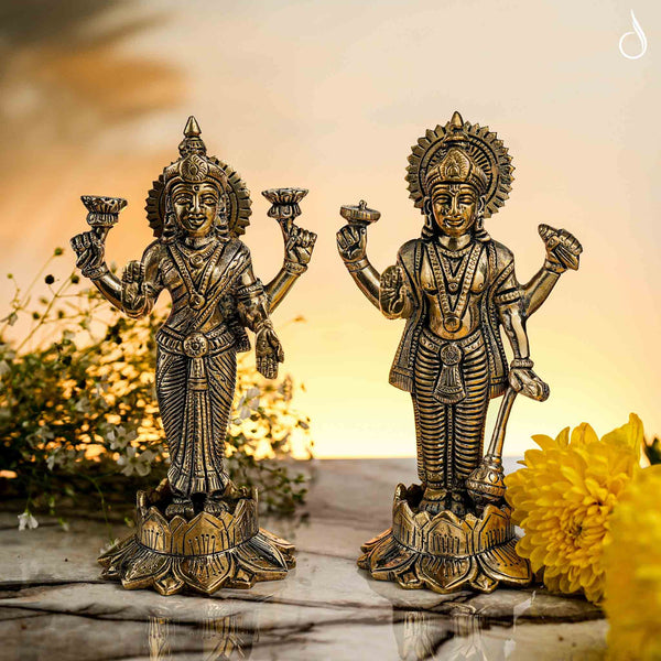 Brass Laxmi Narayan Standing Idol – Blessings of Wealth and Harmony