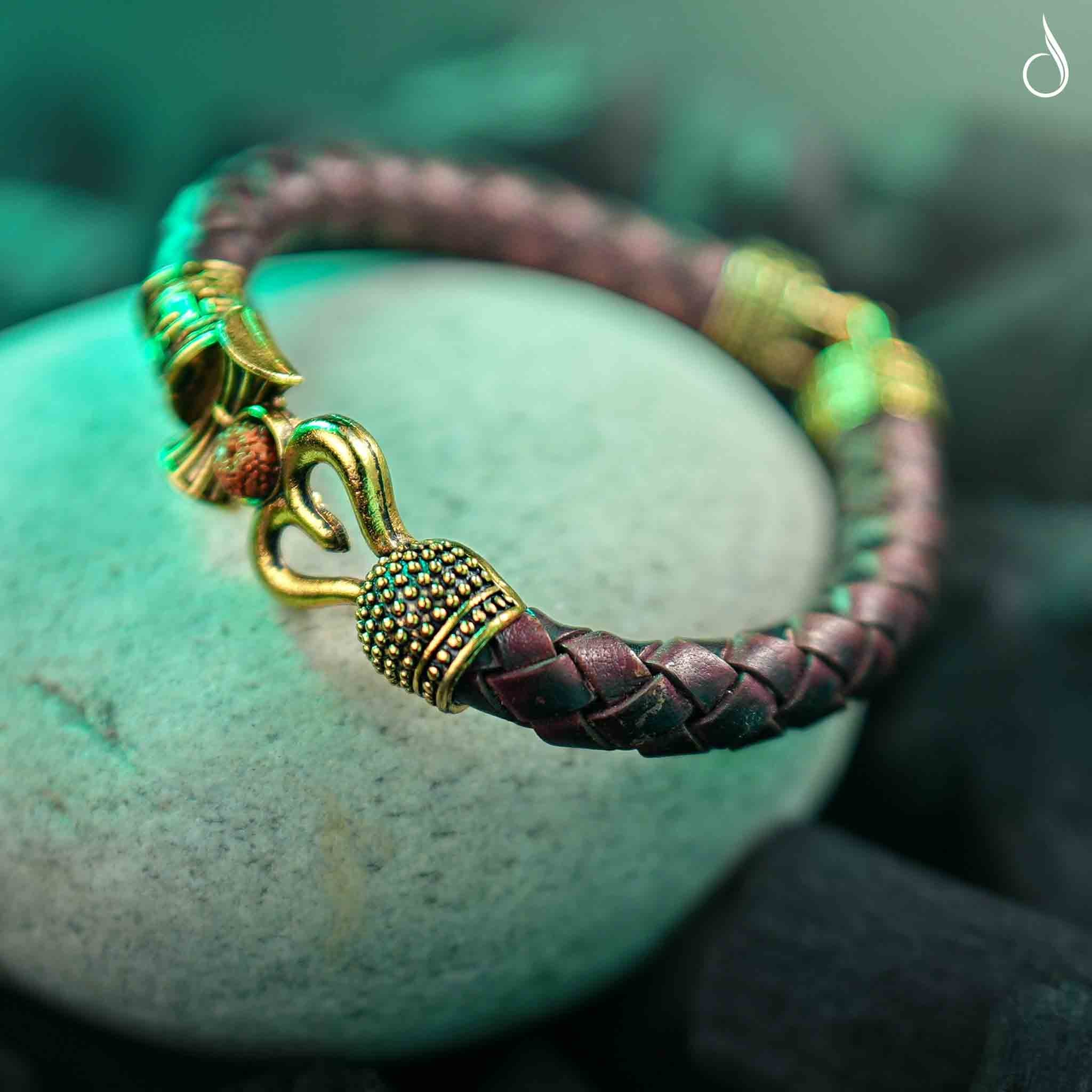 Rustic Om Himalyan Rudraksha Leather Bracelet For Men – Devprayagjal
