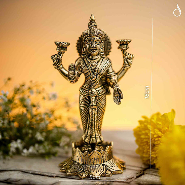 Brass Laxmi Narayan Standing Idol – Blessings of Wealth and Harmony