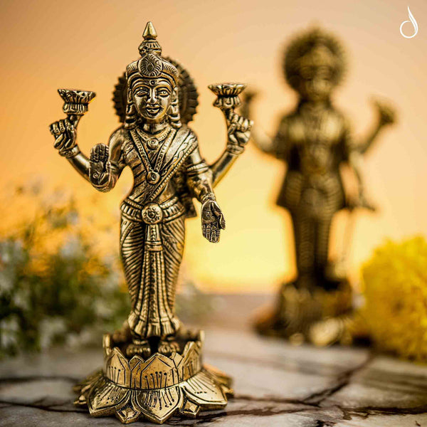 Brass Laxmi Narayan Standing Idol – Blessings of Wealth and Harmony