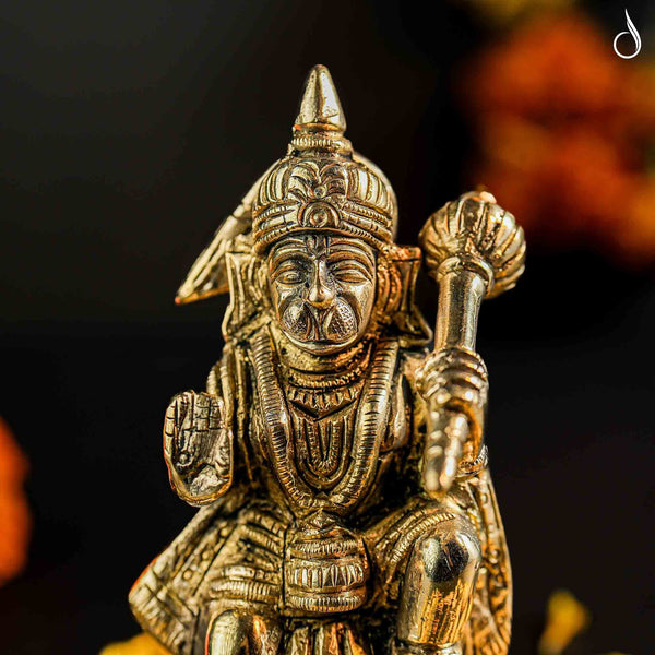 Brass Hanuman Idol Giving Blessings in Abhaya Mudra