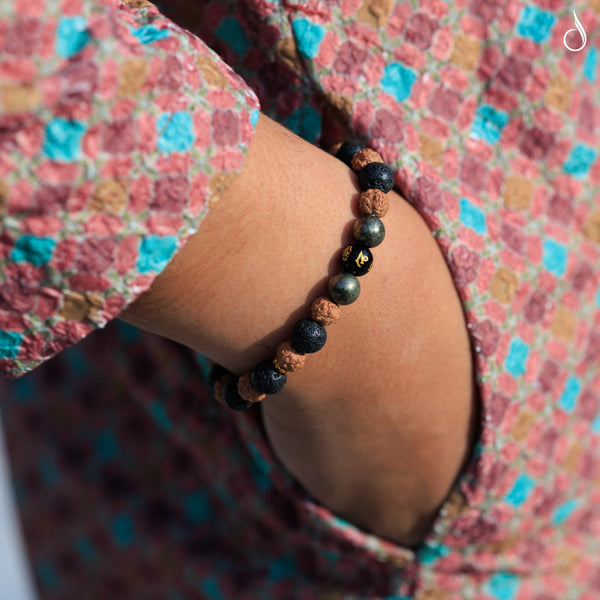 Spiritual Rudraksha Natural Stone Pyrite Bracelet
