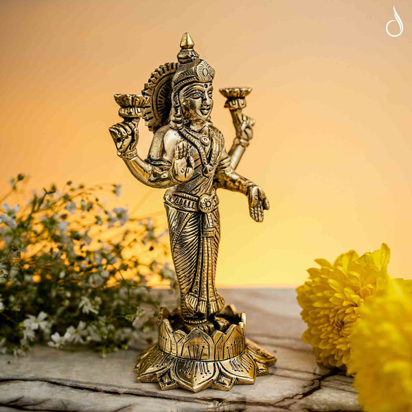 Brass Laxmi Narayan Standing Idol – Blessings of Wealth and Harmony