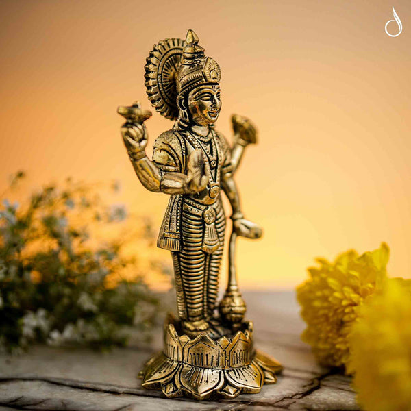 Brass Laxmi Narayan Standing Idol – Blessings of Wealth and Harmony