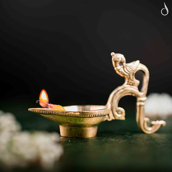 Ethnic Indian Peacock Design Brass Aarti Diya: