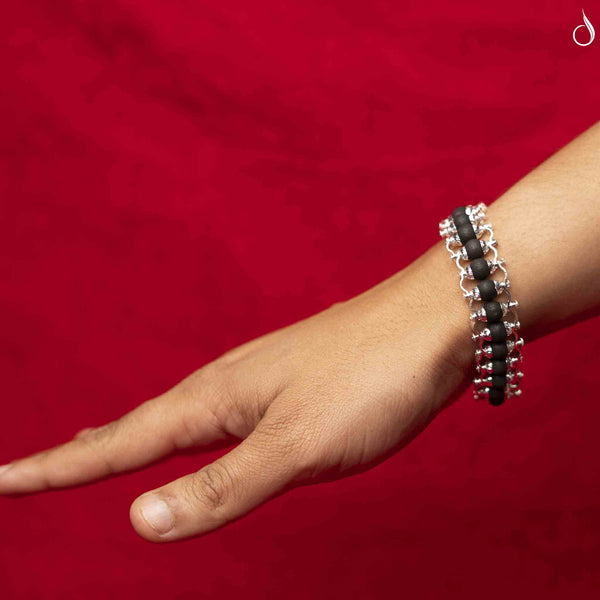Karungali Modern Bracelet Silver Plated- Abony Wood
