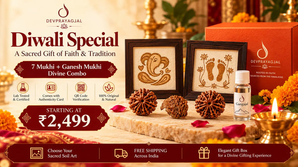 Diwali Special Rudraksha Combo – 7 Mukhi, Ganesh Mukhi & Sacred Soil Art